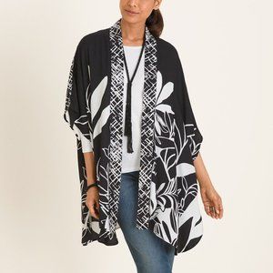 NWT $119 CHICO'S BLACK WHITE TROPICAL SHIRTTAIL HEM RUANA COVER UP JACKET L/XL